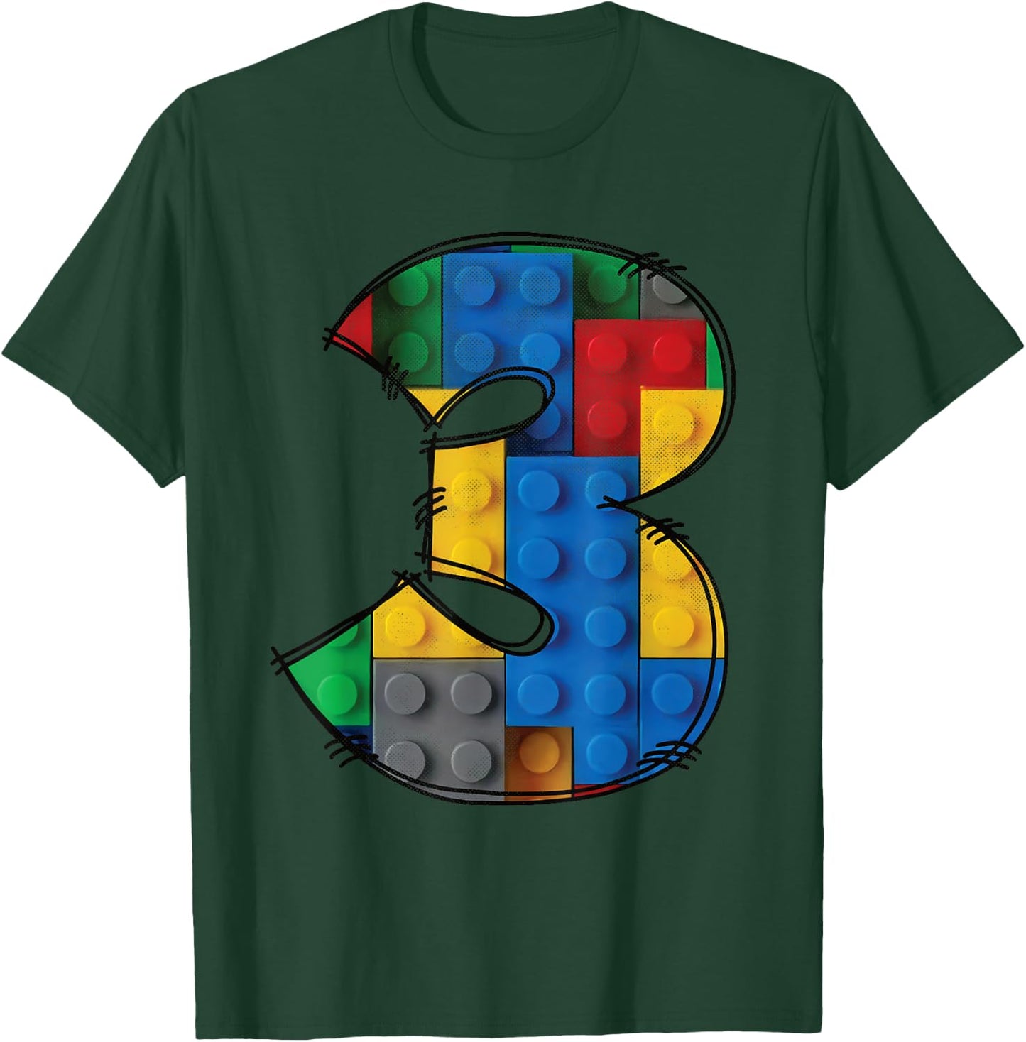 3 Years Old Blocks Building 3rd Birthday Kid Master Builder T-Shirt - T-Shirt | Forest