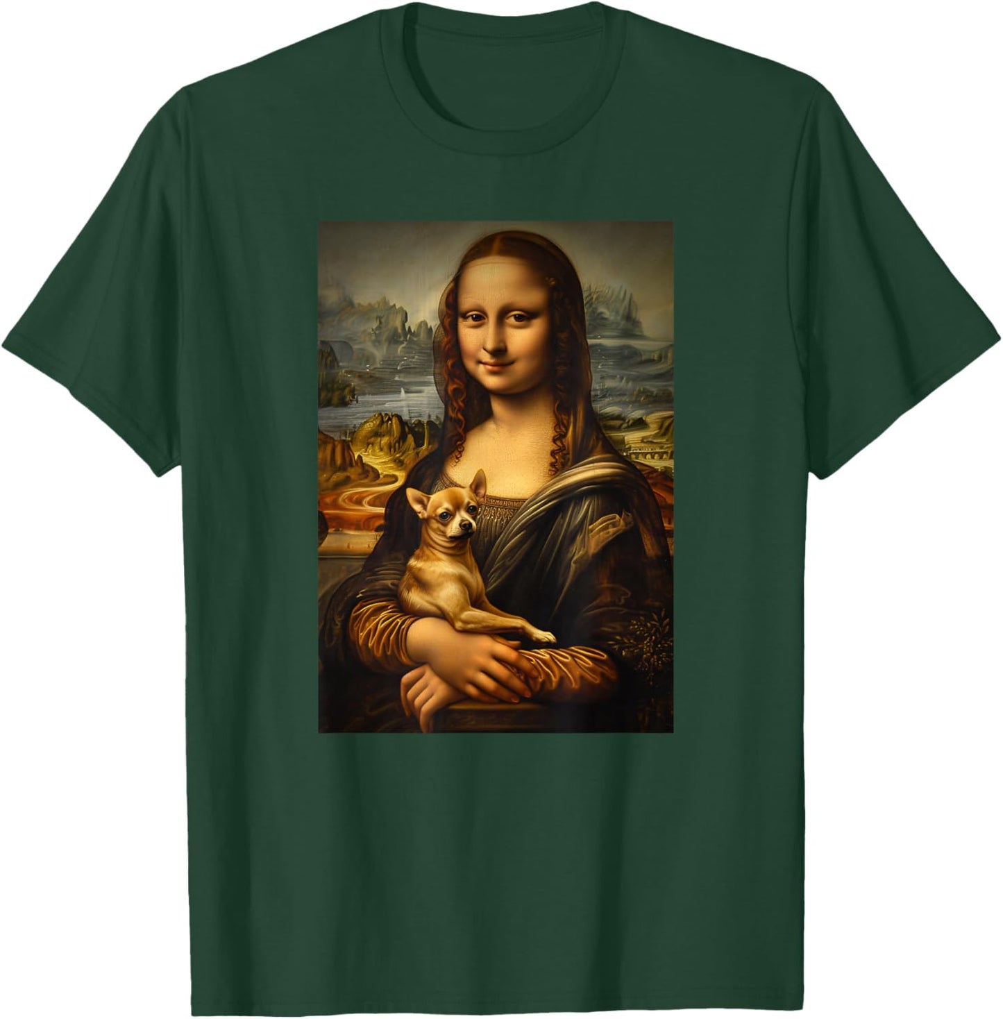 Chihuahua Mona Lisa Painting Art Dog Mom Dad T-Shirt - T-Shirt | Forest