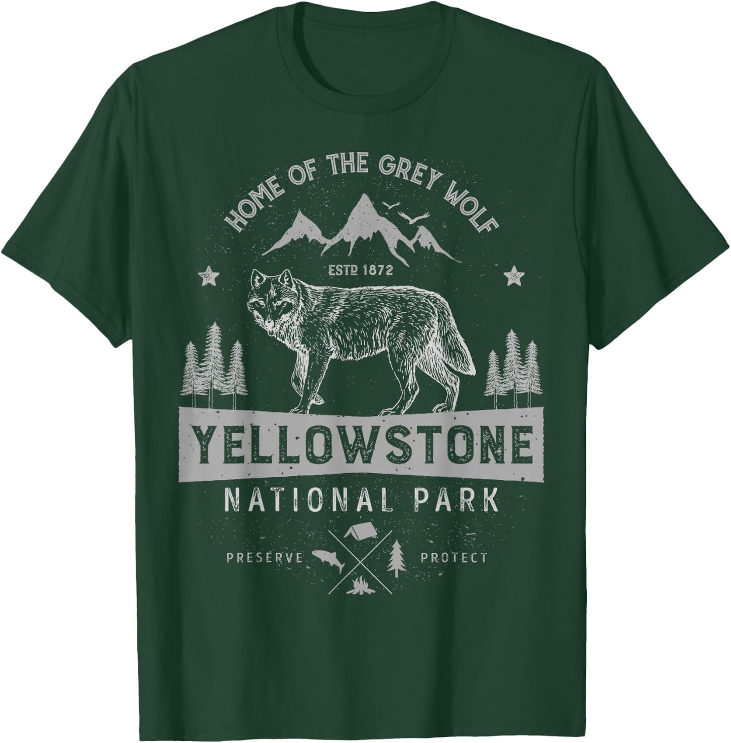 Yellowstone US National Park Wolf Lover Vintage Men Women T-Shirt - T-Shirt | Forest