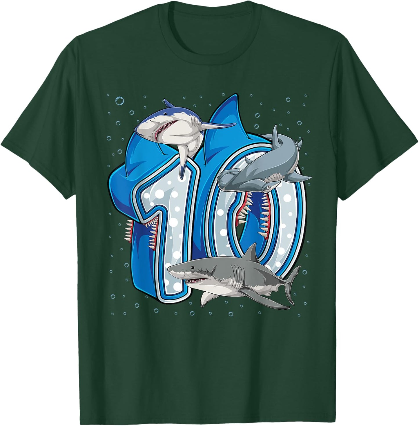 10th Birthday Boys Shark 10 years Old Ocean Shark B-day T-Shirt - T-Shirt | Forest