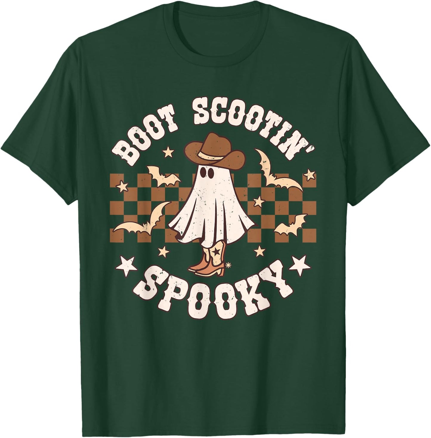 Boot Scootin Spooky Retro Groovy Western Halloween Ghost T-Shirt - T-Shirt | Forest