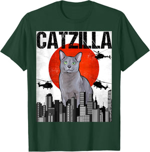 Funny Vintage Japanese Catzilla Russian Blue Cat Men Women T-Shirt - T-Shirt | Forest