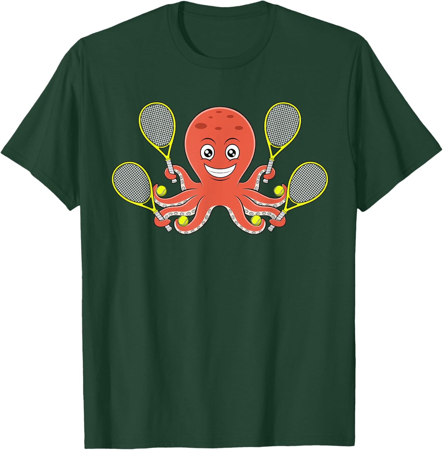 Octopus Playing Tennis Hobby Ball Sports T-Shirt - T-Shirt | Forest