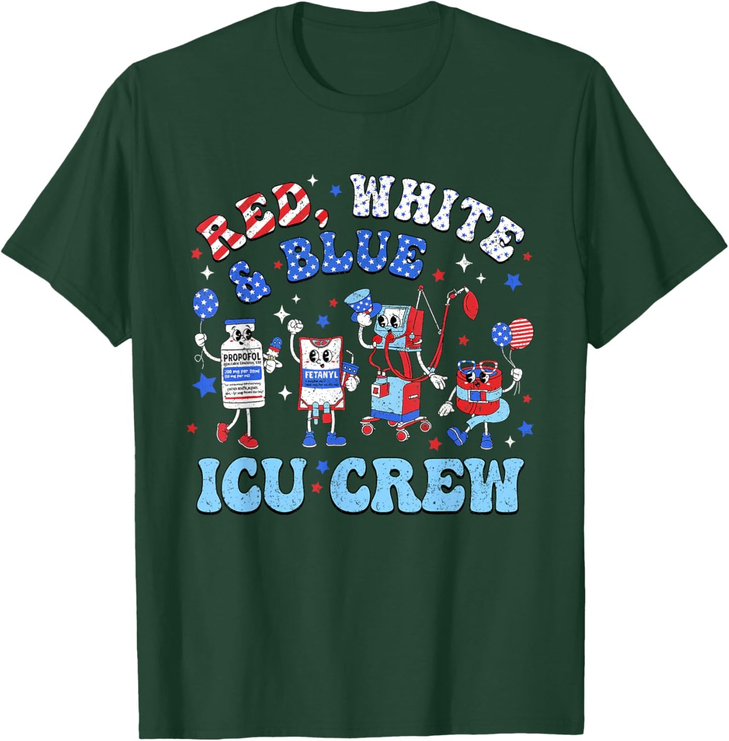 Icu Nurse 4th July Independence Day Red White Blue Icu Crew T-Shirt - T-Shirt | Forest