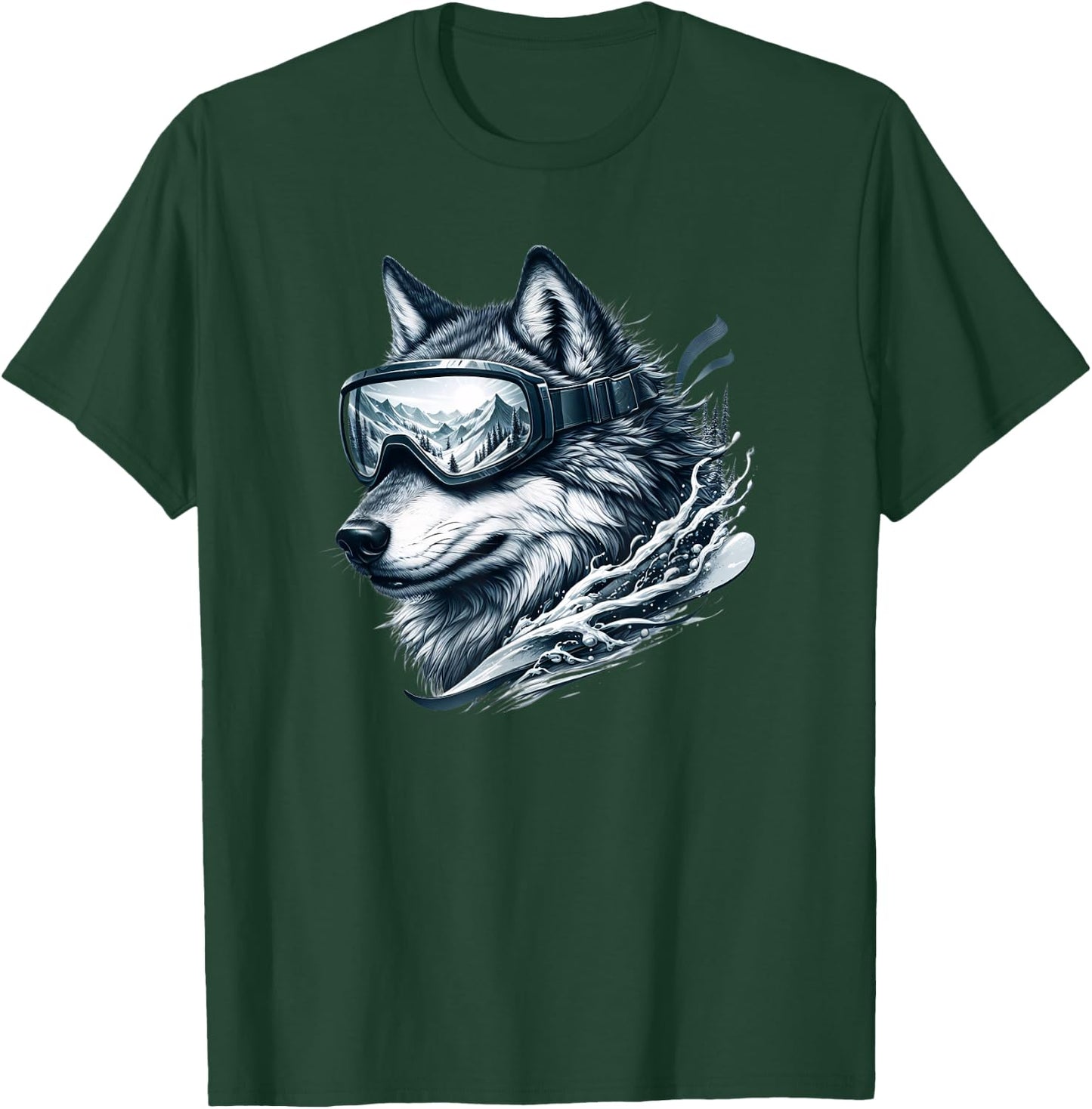 Wolf Wearing Ski Snowboard Goggles Wolf Skiing T-Shirt - T-Shirt | Forest