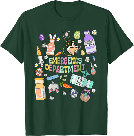 ER Easter Nurse Crew Easter Day Emergency Room Nurses Bunny T-Shirt - T-Shirt | Forest