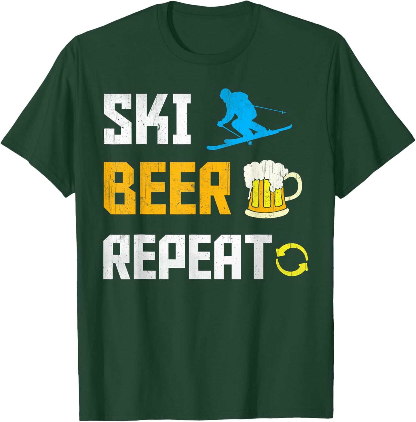 Funny Ski Beer Repeat Skiing & Skiers T-Shirt - T-Shirt | Forest