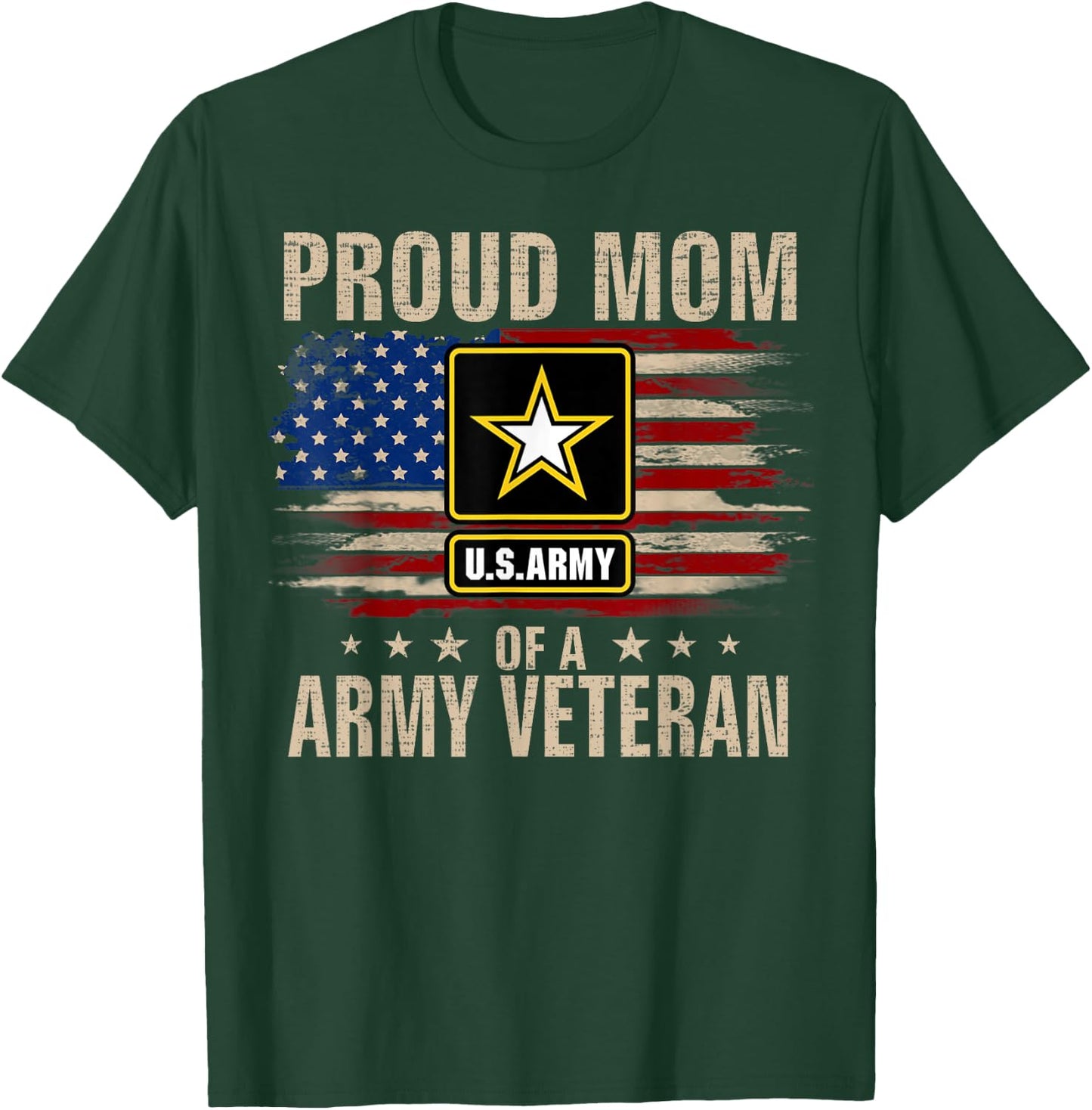 Vintage Proud Mom Of A Army Veteran With American Flag T-Shirt - T-Shirt | Forest