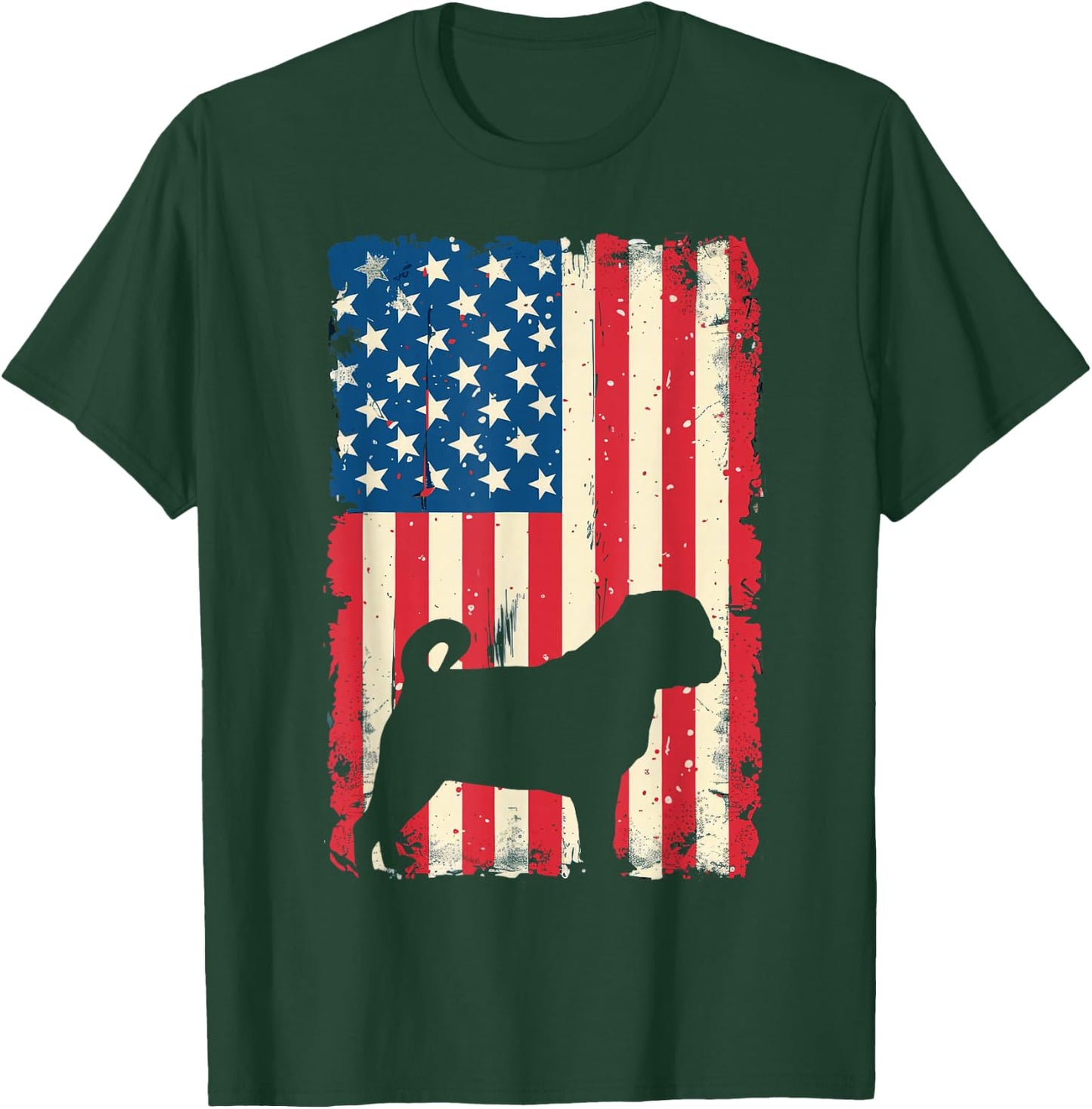 Patriotic Pug Dog Lover 4th of July USA American Flag T-Shirt - T-Shirt | Forest