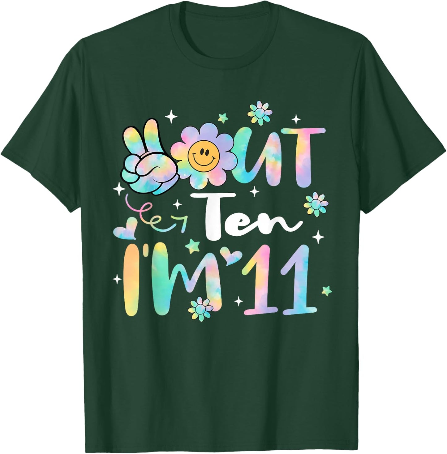 Groovy Peace Out Ten I'm 11 Years Old 11th Birthday Tie Dye T-Shirt - T-Shirt | Forest