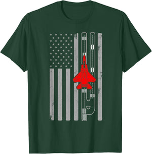 F-15 Eagle Fighter Jet Plane American Flag F15 T-Shirt - T-Shirt | Forest