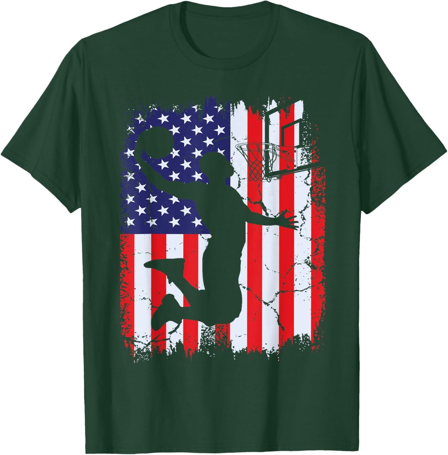 Vintage Basketball American Flag 4th of July Patriotic T-Shirt - T-Shirt | Forest