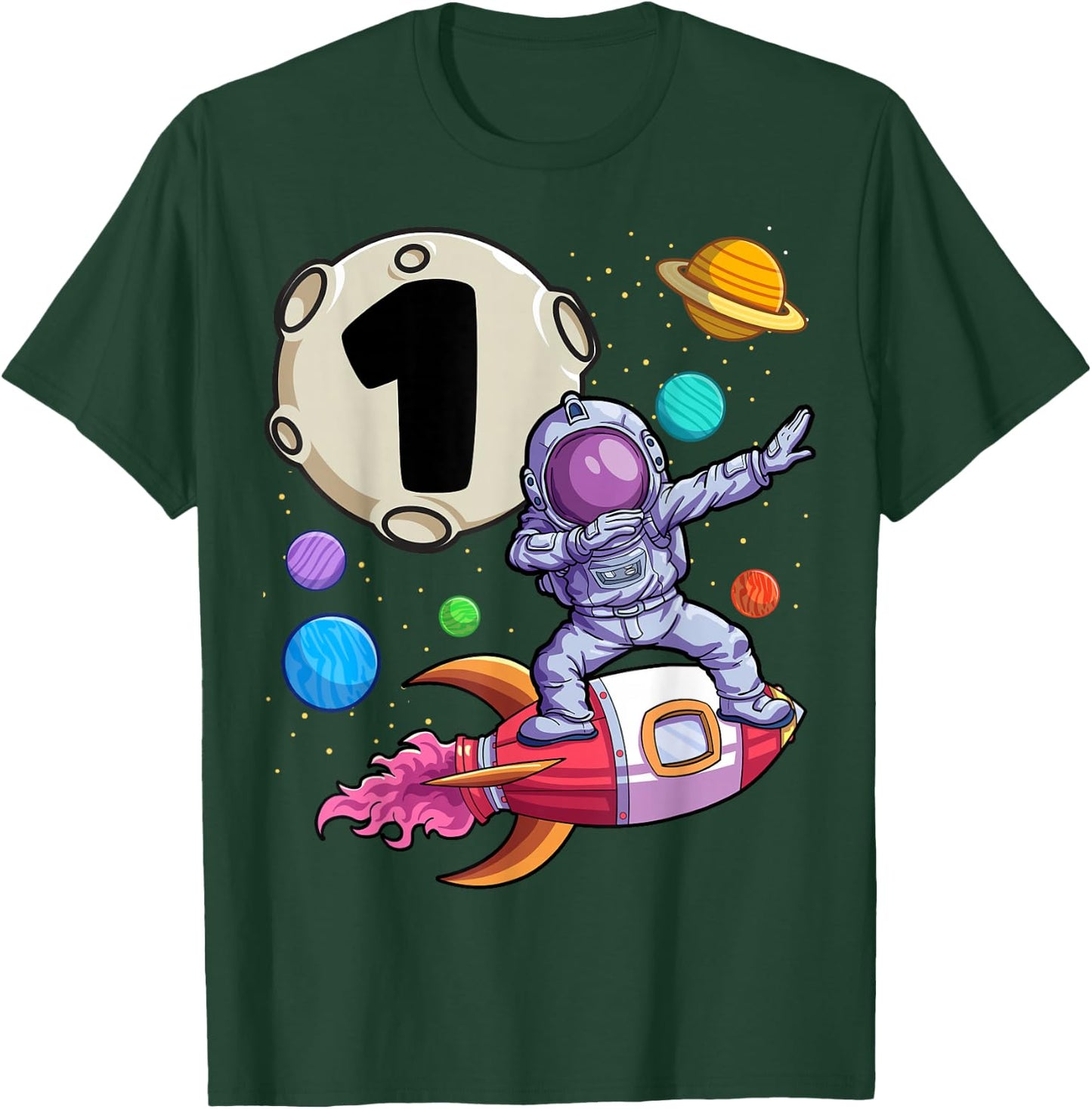 Dabbing Astronaut 1 Yr Old Birthday Boy Space 1st Birthday T-Shirt - T-Shirt | Forest