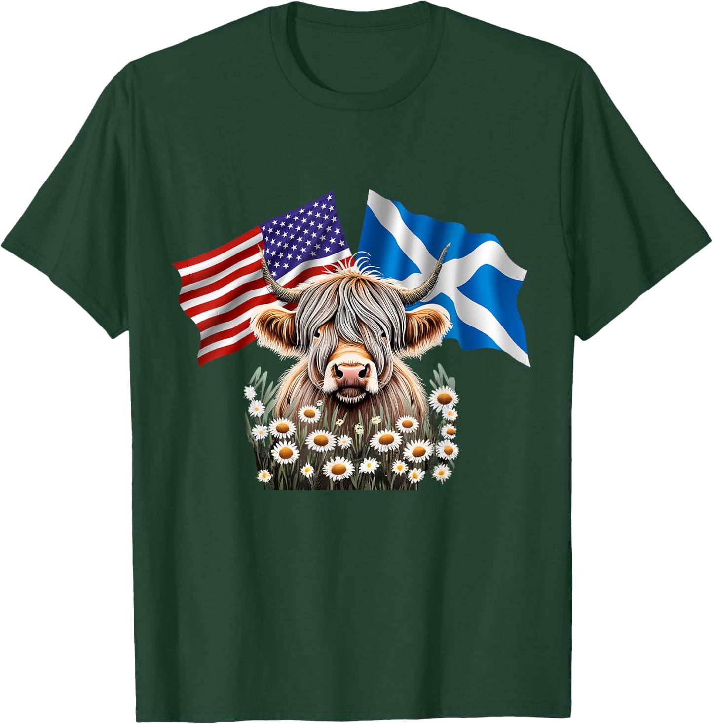 American with Scottish Roots Scotland American Highland Cow T-Shirt - T-Shirt | Forest