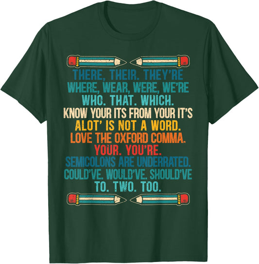 Funny Grammar Police Grammar Nazy English Writing Teacher T-Shirt - T-Shirt | Forest