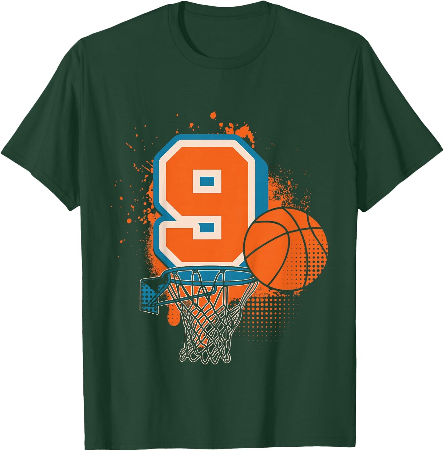 Kids 9th Birthday Boy Basketball Player Basketball 9 Years Old T-Shirt - T-Shirt | Forest