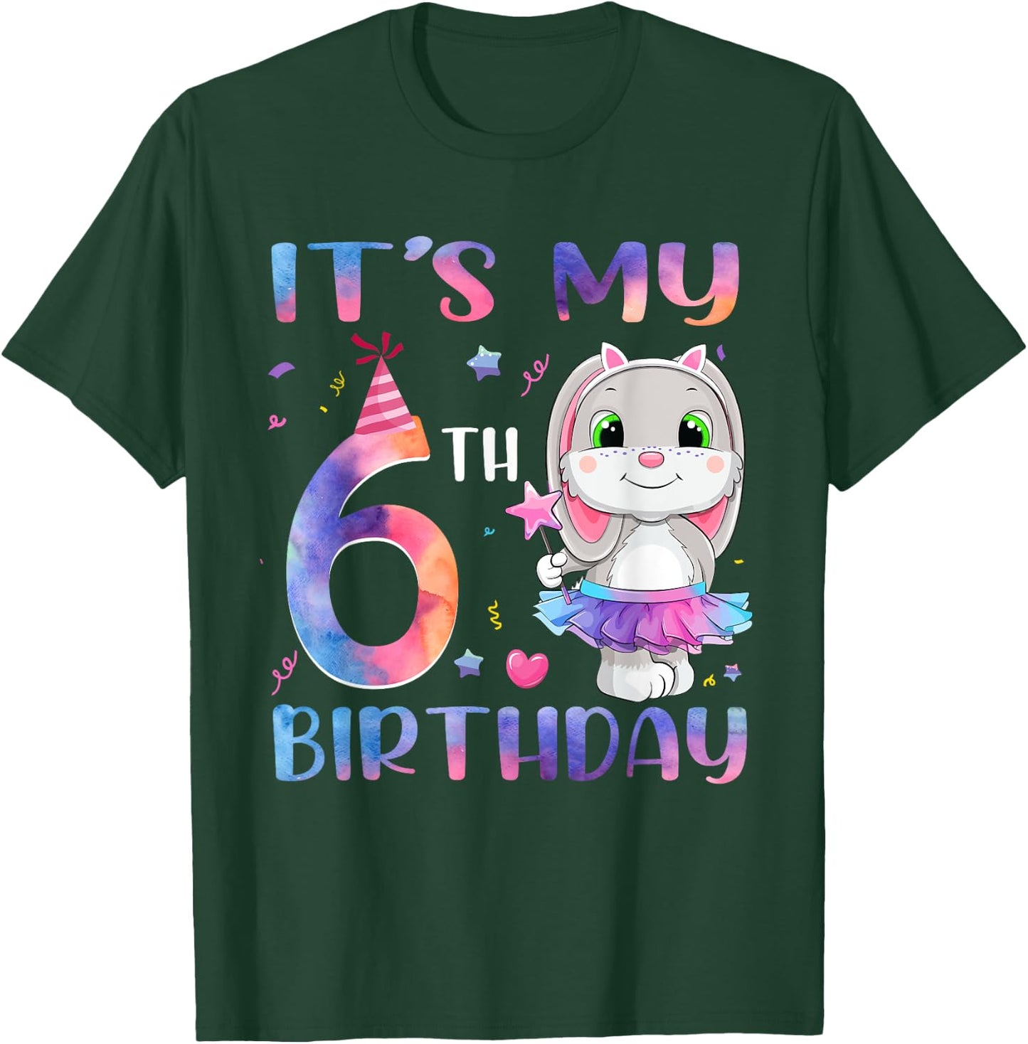 It's My 6th Birthday Bunny Rabbit 6 Years Old Boy Girl T-Shirt - T-Shirt | Forest