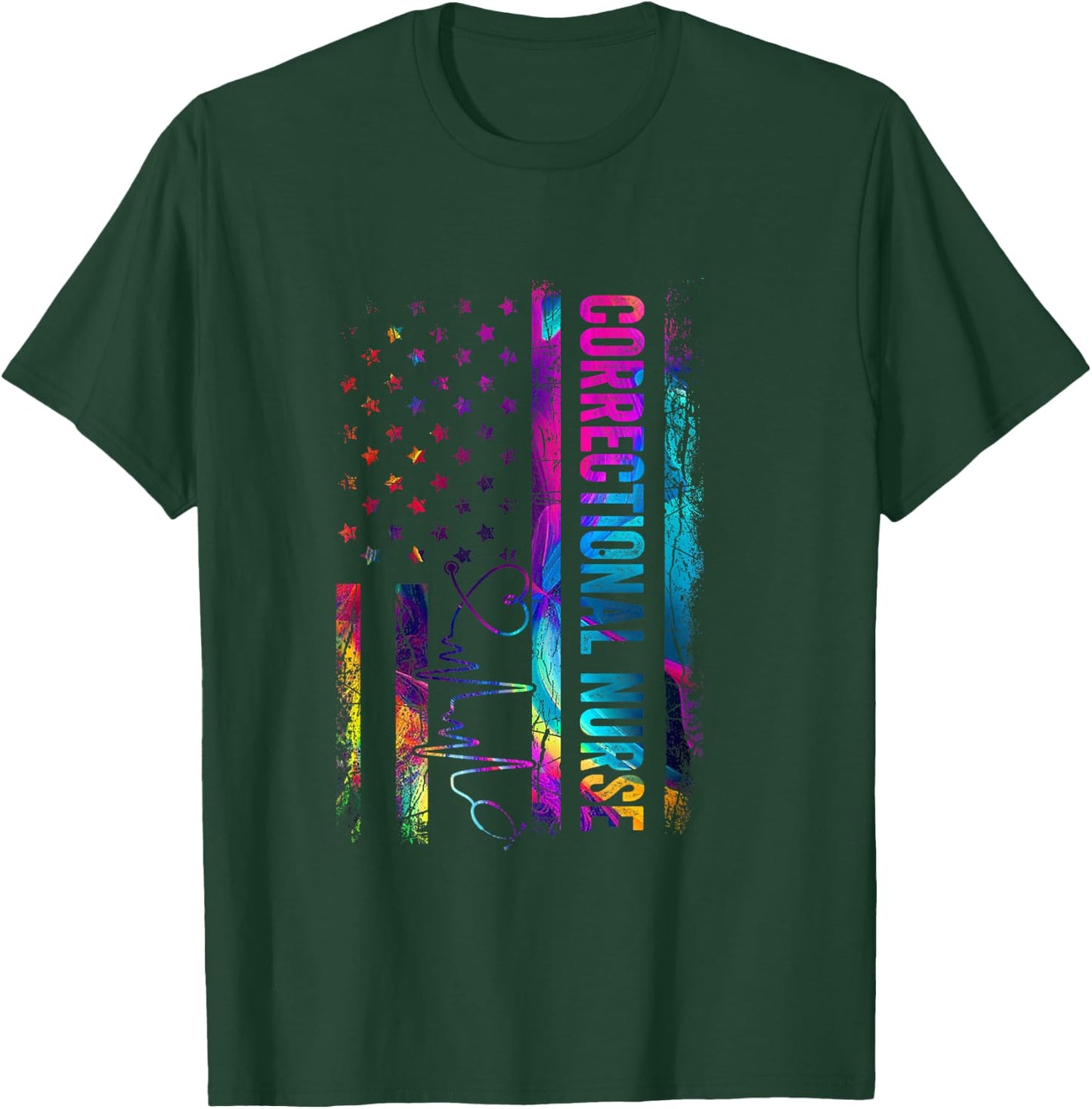 Correctional Nurse Tie Dye American Flag Patriotic Nurse Day T-Shirt - T-Shirt | Forest