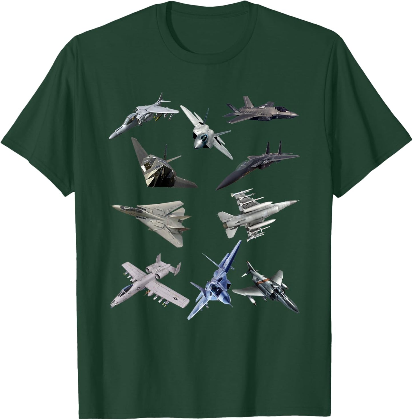 F22 Raptor F18 Hornet F4 Tomcat F35 F15 F16 F117 A10 F4 T-Shirt - T-Shirt | Forest