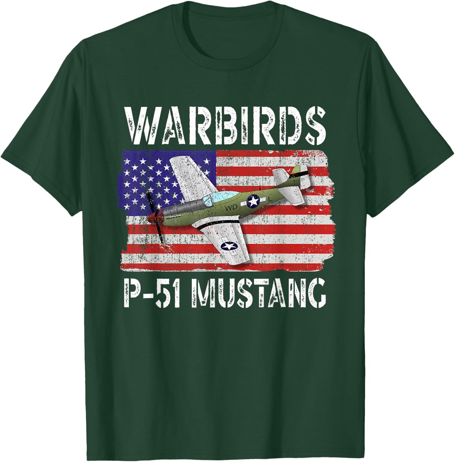 WW2 Warbird P51 Mustang American Airplane Boys Girls Kids T-Shirt - T-Shirt | Forest