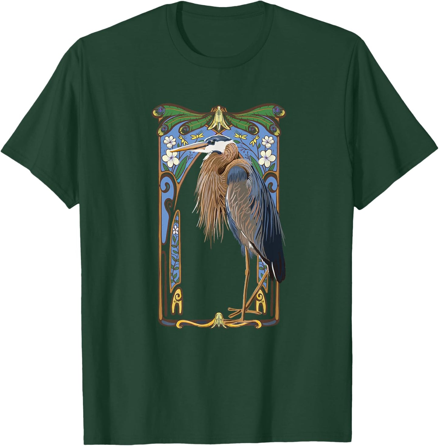 Wild Bird of Women Crane Art Nouveau Illustration T-Shirt - T-Shirt | Forest