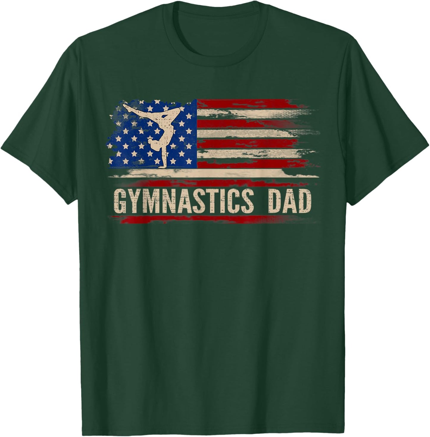 Vintage Gymnastics Dad American USA Flag Sports Gift T-Shirt - T-Shirt | Forest