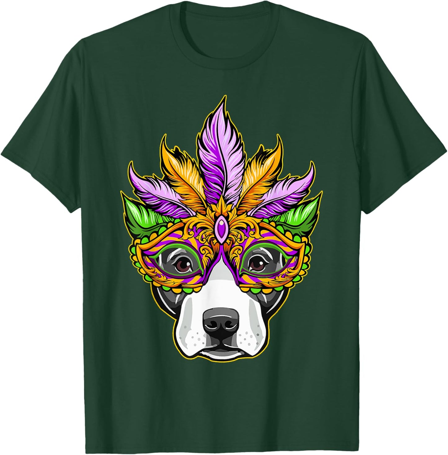 Mardi Gras Dog Mask Pitbull Funny Party Carnival Gift Women Kids T-Shirt - T-Shirt | Forest