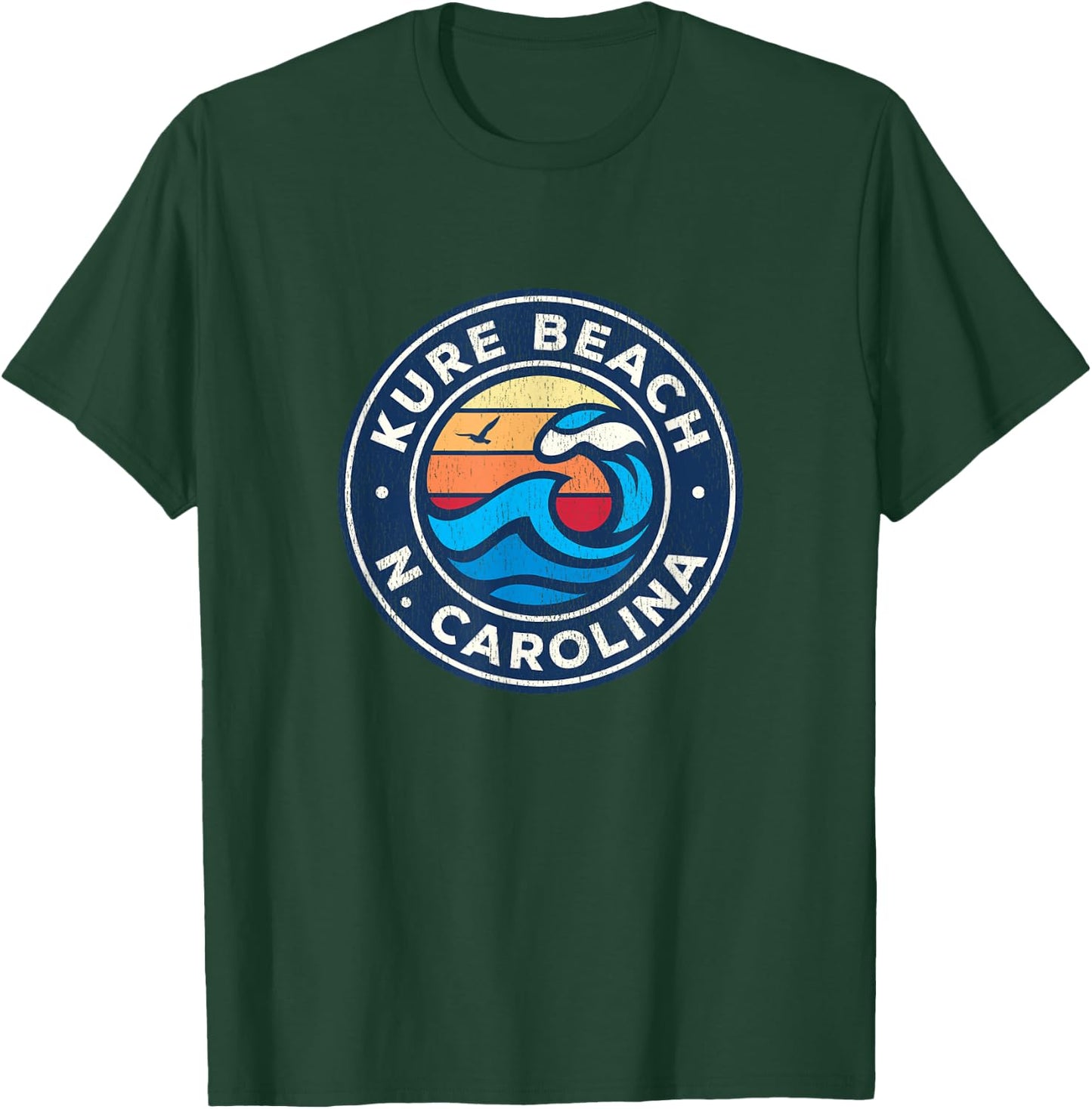 Kure Beach North Carolina NC Vintage Nautical Waves Design Men Women Girls Kids T-Shirt - T-Shirt | Forest