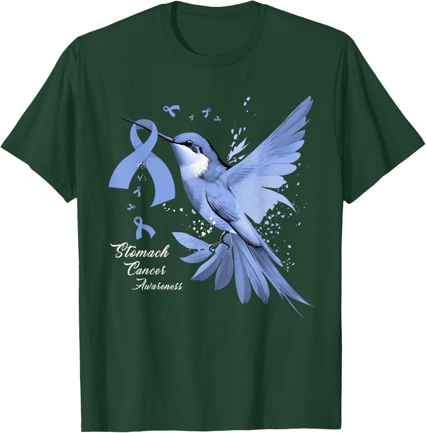 Hummingbird Periwinkle Ribbon Stomach Cancer Awareness Month T-Shirt - T-Shirt | Forest