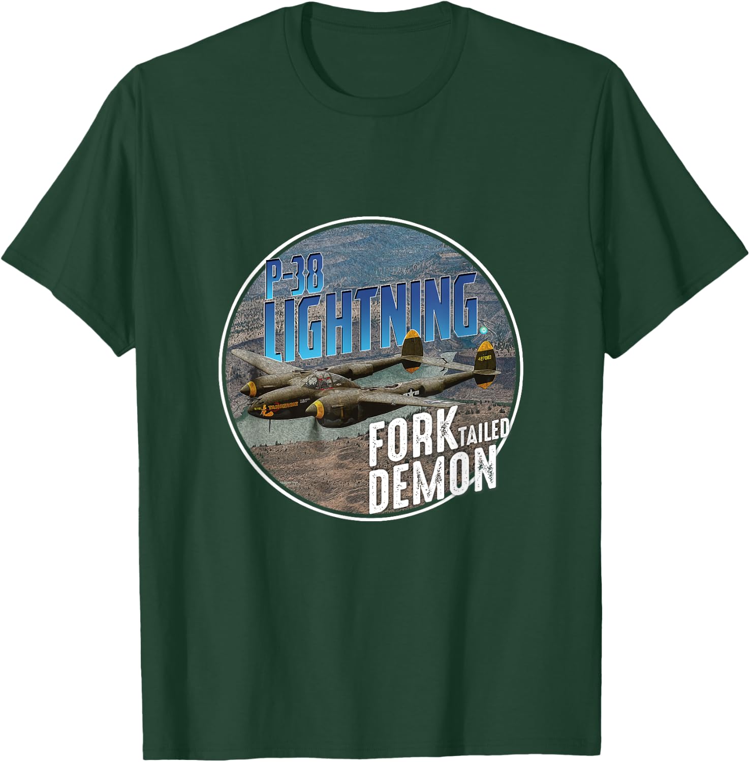 P-38 Lighting WW2 Plane Aircraft Aviation WW2 Airplane Gift T-Shirt - T-Shirt | Forest