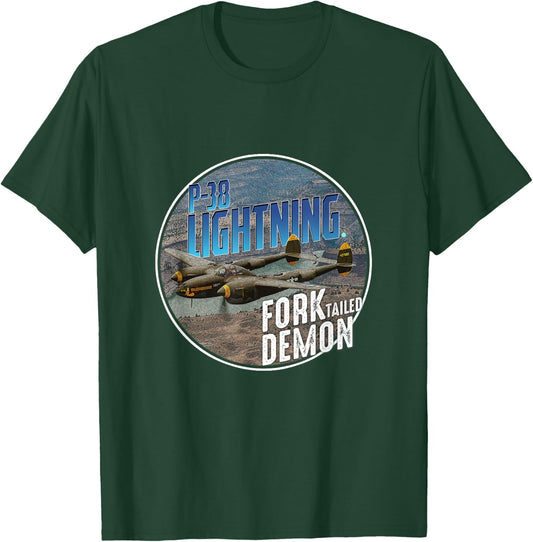 P-38 Lighting WW2 Plane Aircraft Aviation WW2 Airplane Gift T-Shirt - T-Shirt | Forest