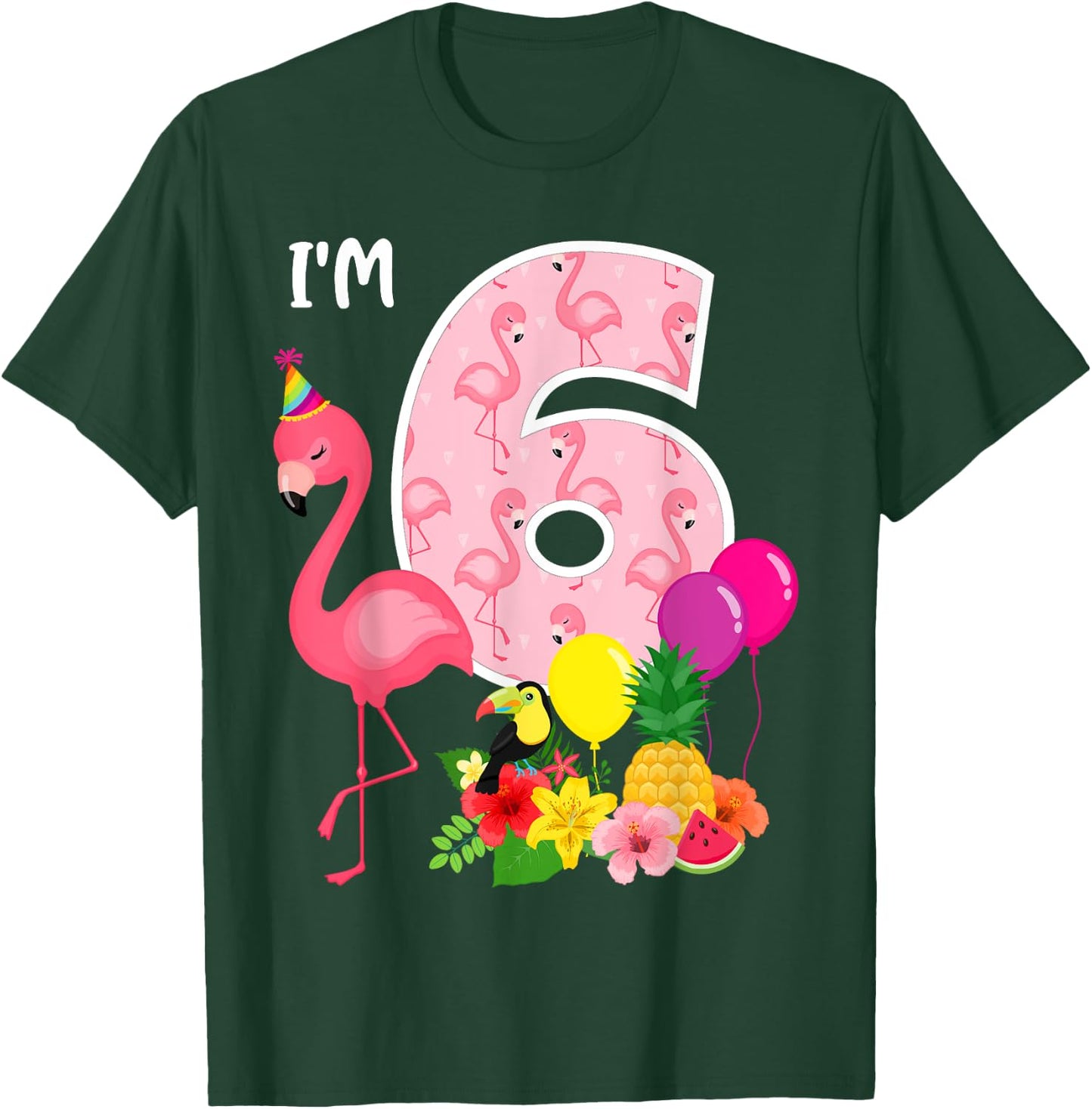 Flamingo Birthday I'm 6 Tropical Flamingo Theme 6th Birthday T-Shirt - T-Shirt | Forest