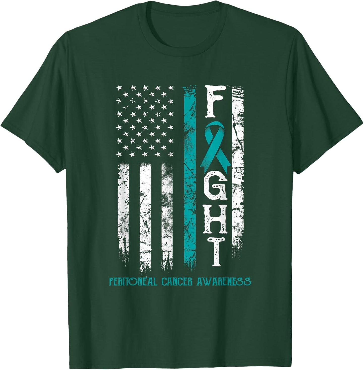 Peritoneal Cancer Warrior US Flag T-Shirt - T-Shirt | Forest
