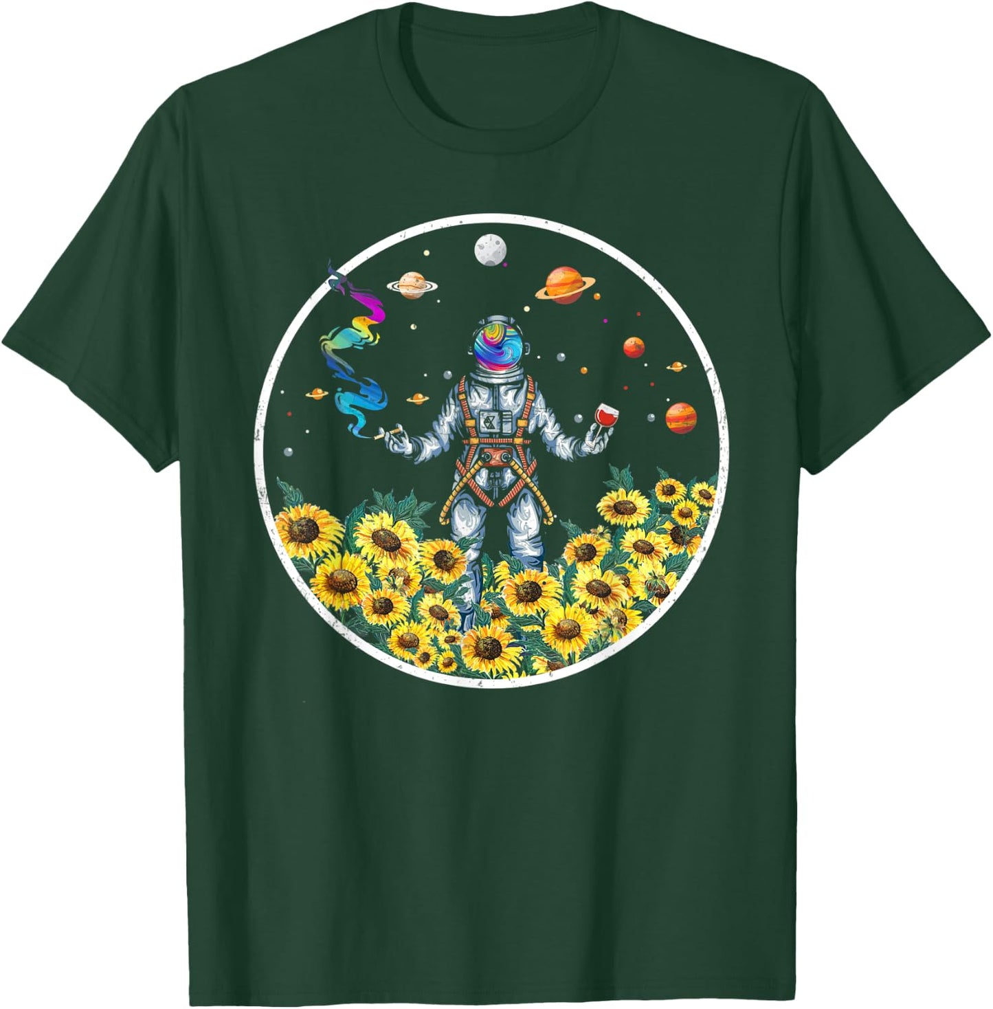 Cute Psychonaut Psychedelic Astronaut Space Sunflower Hippie T-Shirt - T-Shirt | Forest