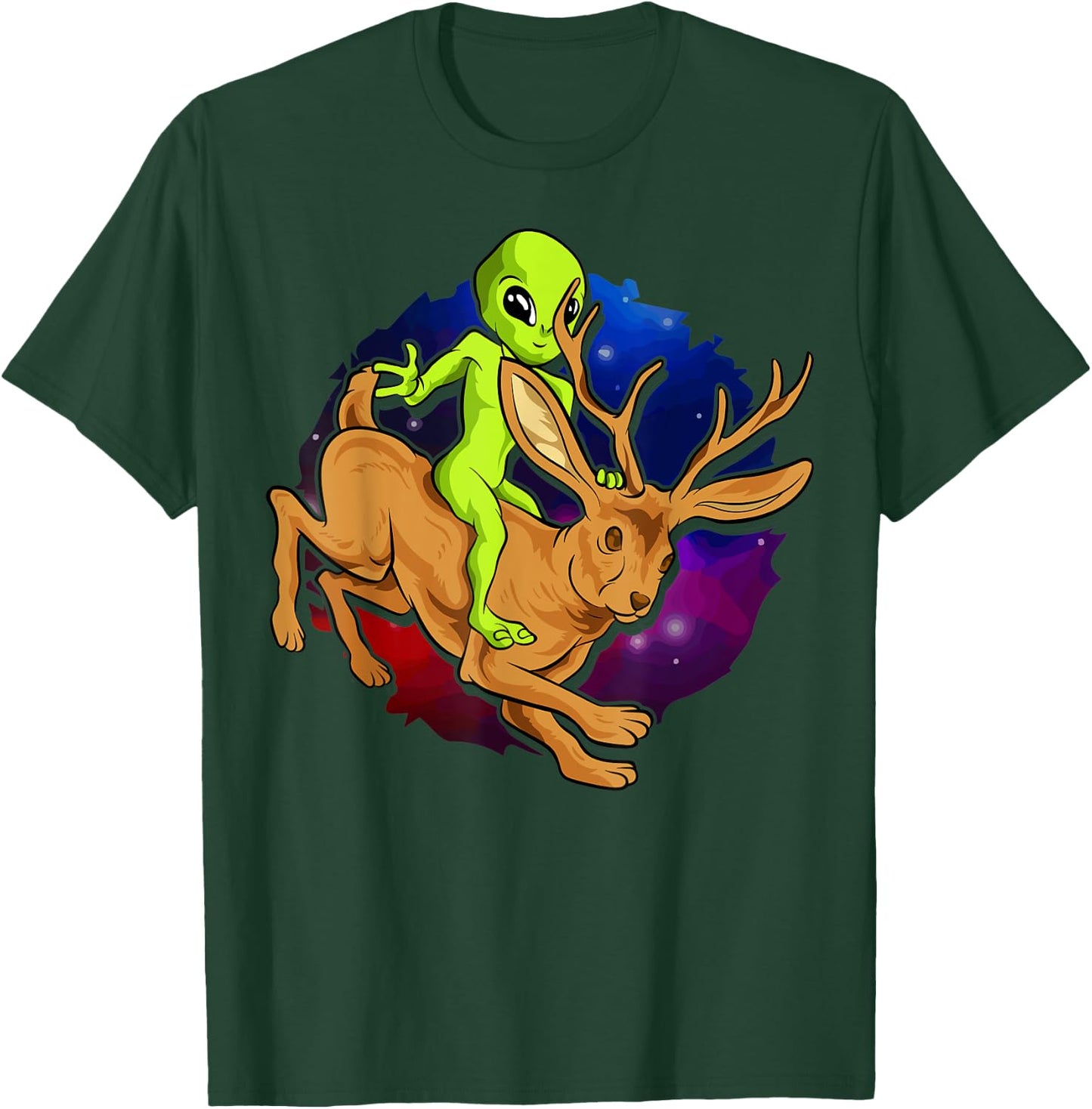 Alien Riding Jackalope Save Cryptid Hare Jackrabbit Camping T-Shirt - T-Shirt | Forest