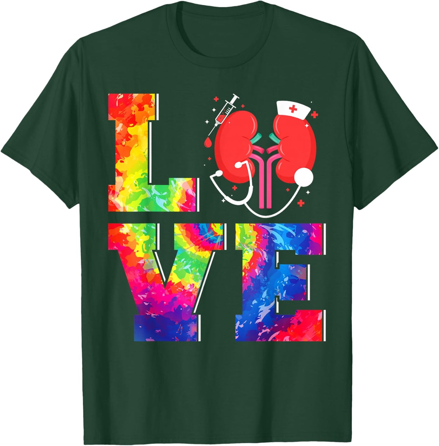 Dialysis Nurse Tech Technician Tie Dye Love T-Shirt - T-Shirt | Forest