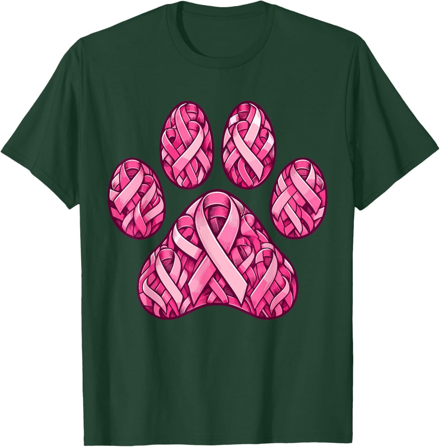 Pink Ribbon Dog Paw Print Breast Cancer Awareness Puppy Love Men Women Kids T-Shirt - T-Shirt | Forest