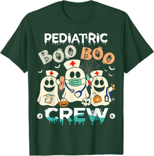 Halloween Nurse Peds Boo Crew Retro Pediatric Nurse Ghost T-Shirt - T-Shirt | Forest