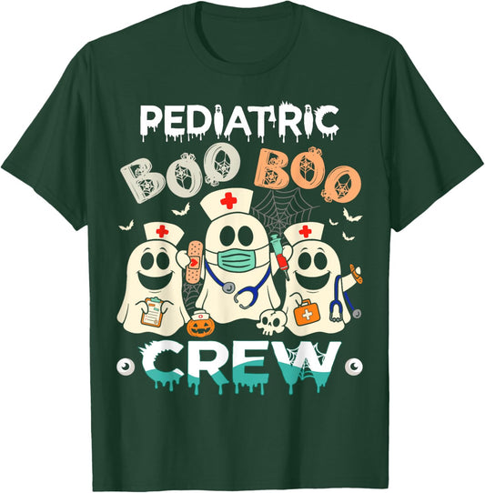 Halloween Nurse Peds Boo Crew Retro Pediatric Nurse Ghost T-Shirt - T-Shirt | Forest