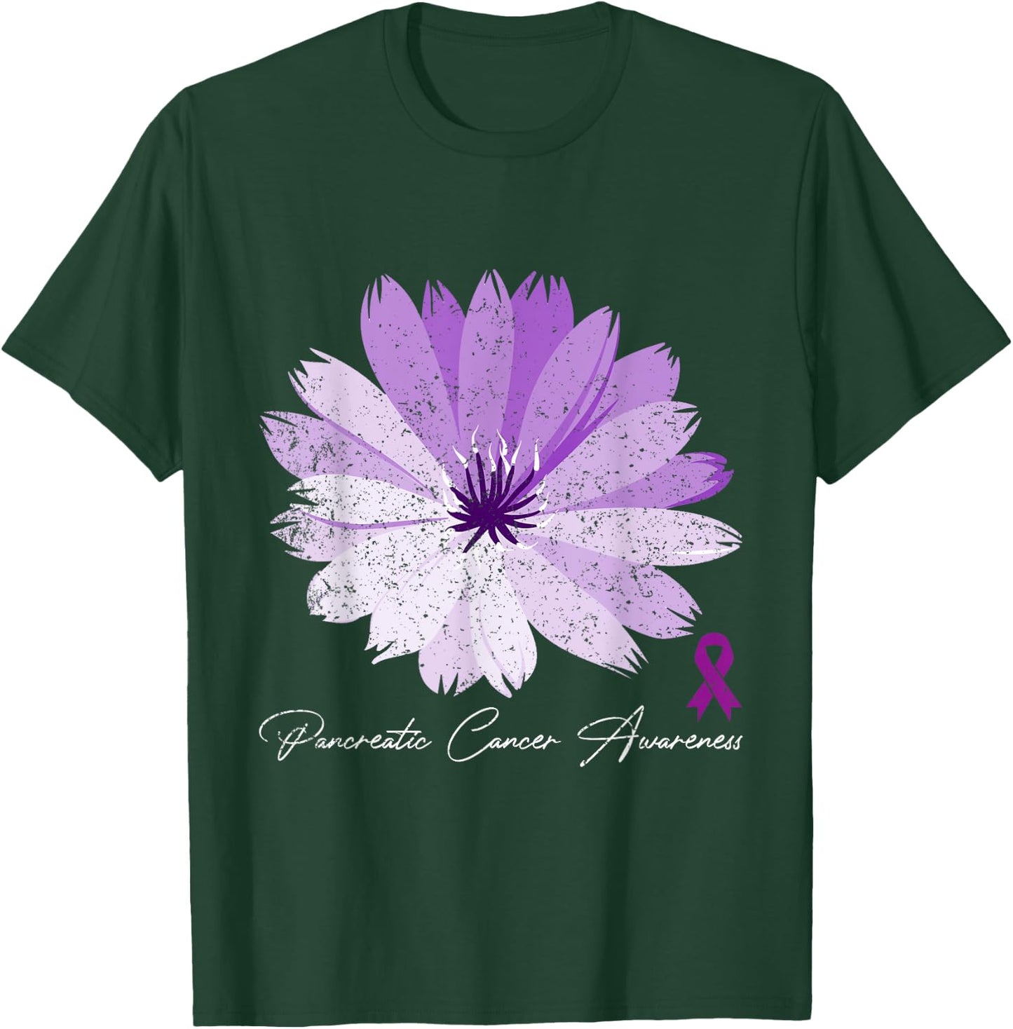 Flower Purple Ribbon Pancreatic Cancer Awareness T-Shirt - T-Shirt | Forest