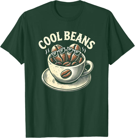 Cool Beans Coffee Caffeine Lover Retro Graphic Novelty T-Shirt - T-Shirt | Forest