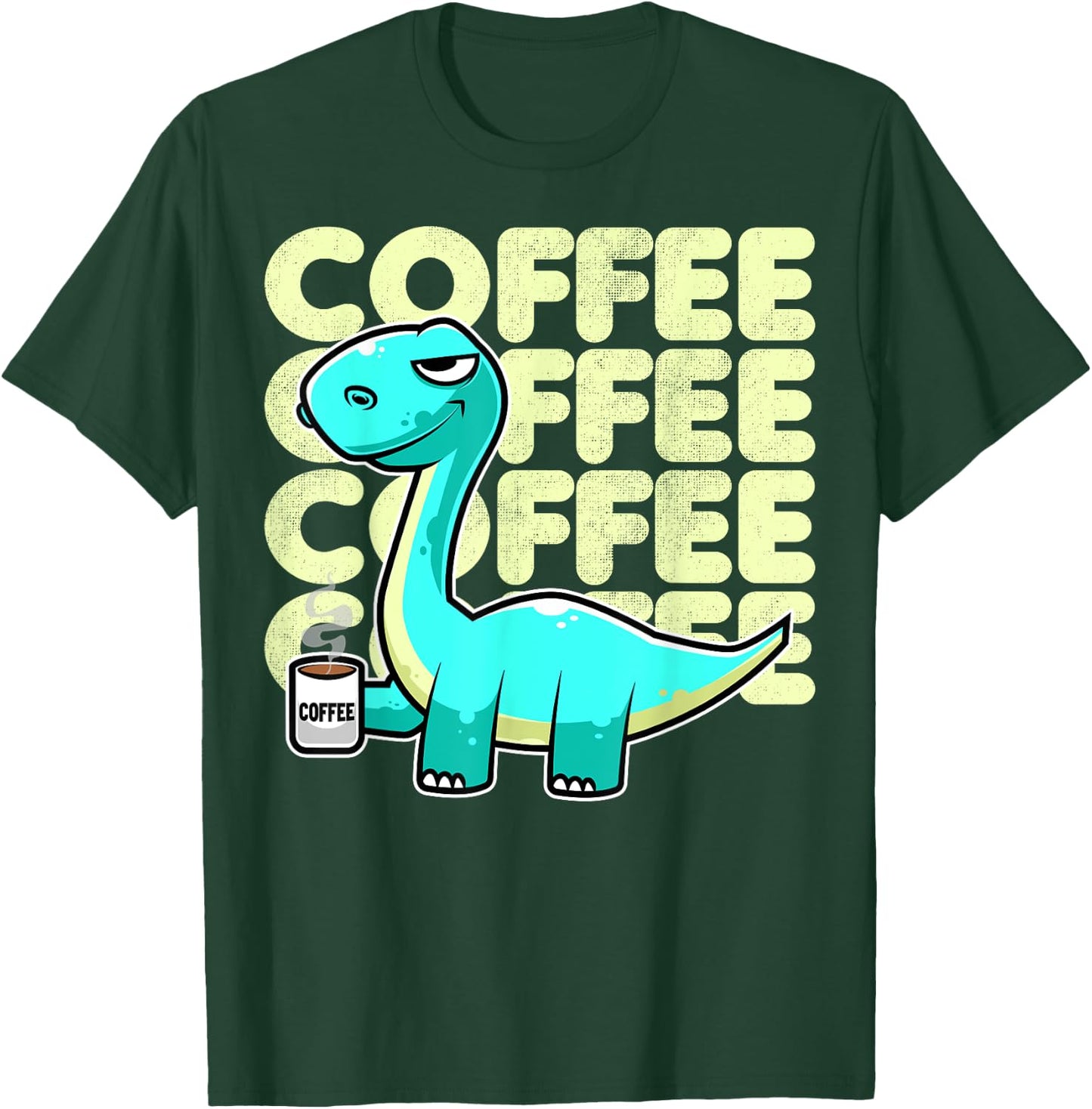 Cute Dinosaur Drinking Coffee Kawaii Neko Anime T-Shirt - T-Shirt | Forest
