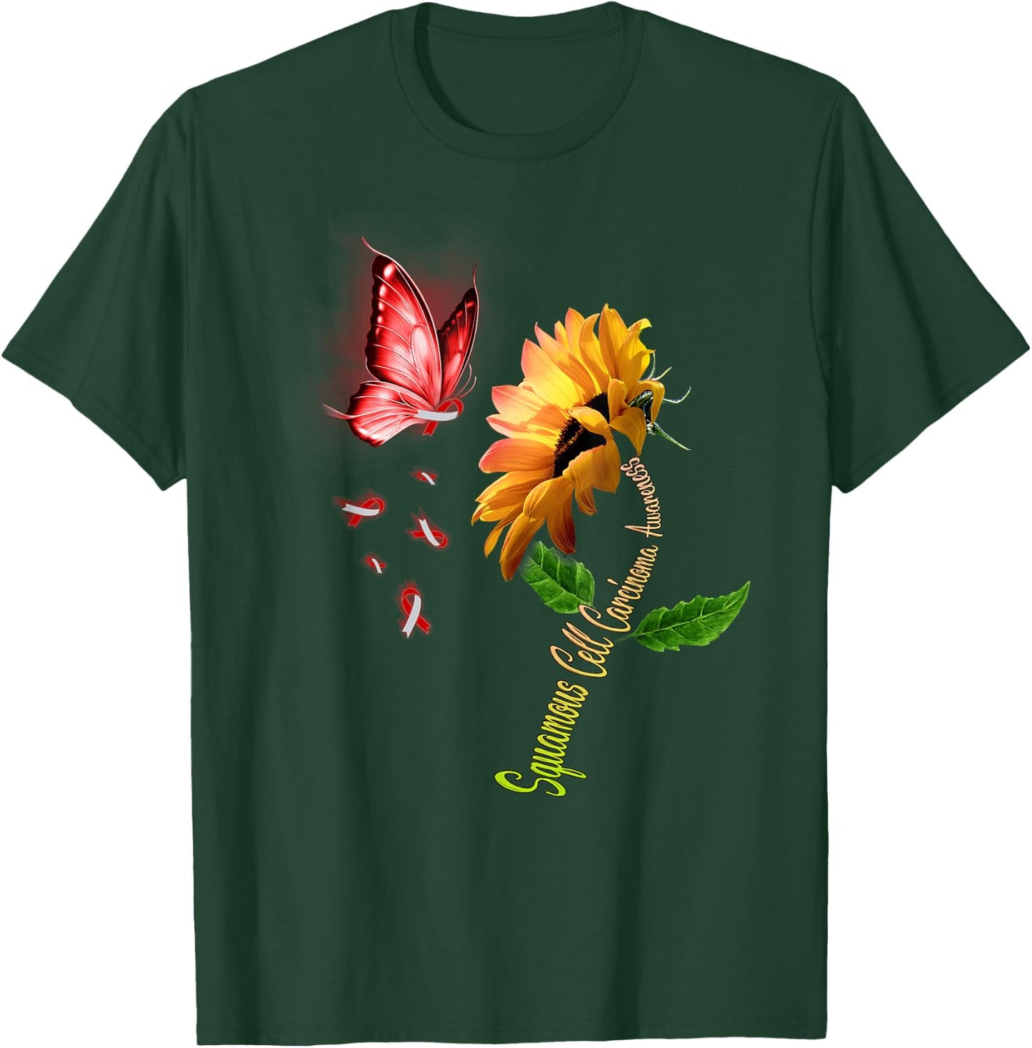 Butterfly Sunflower Squamous Cell Carcinoma Awareness T-Shirt - T-Shirt | Forest