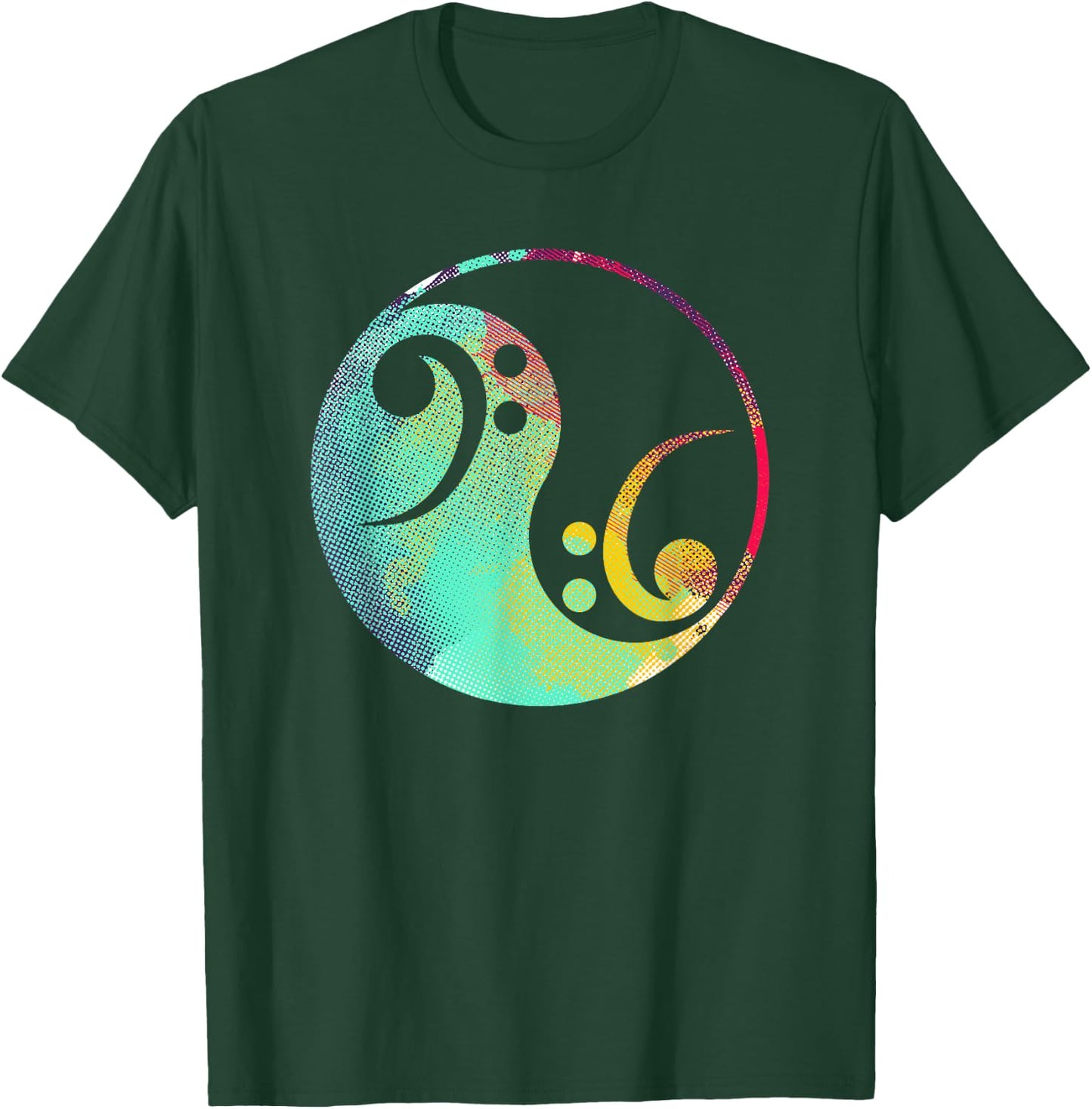 Retro Bass Clef Yin and Yang Bass Guitar Player Guitarist T-Shirt - T-Shirt | Forest