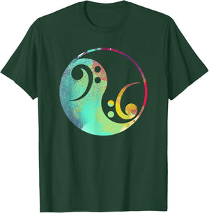 Retro Bass Clef Yin and Yang Bass Guitar Player Guitarist T-Shirt - T-Shirt | Forest