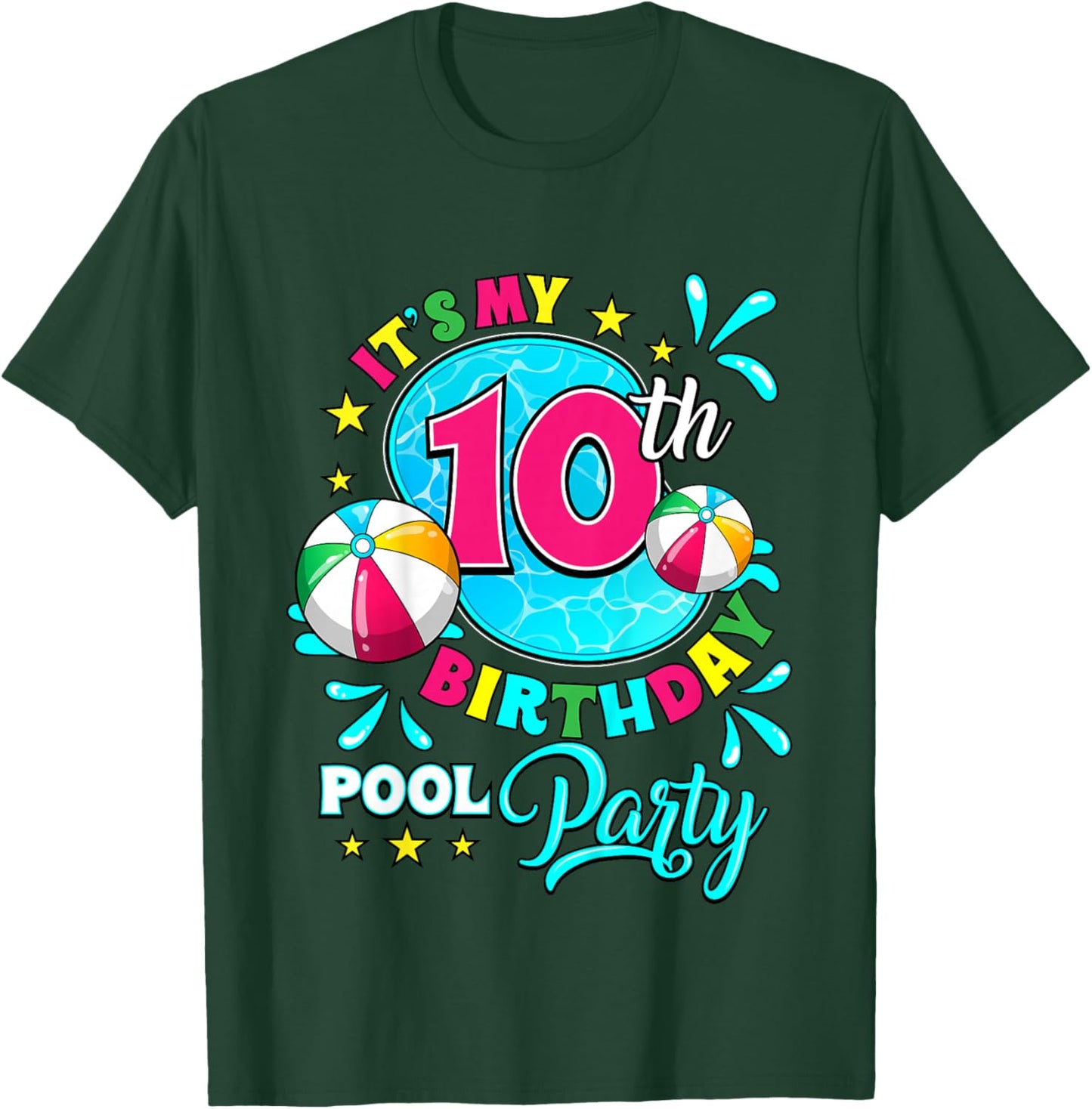 It's My 10th Birthday Pool Party 10 Years Old T-Shirt - T-Shirt | Forest