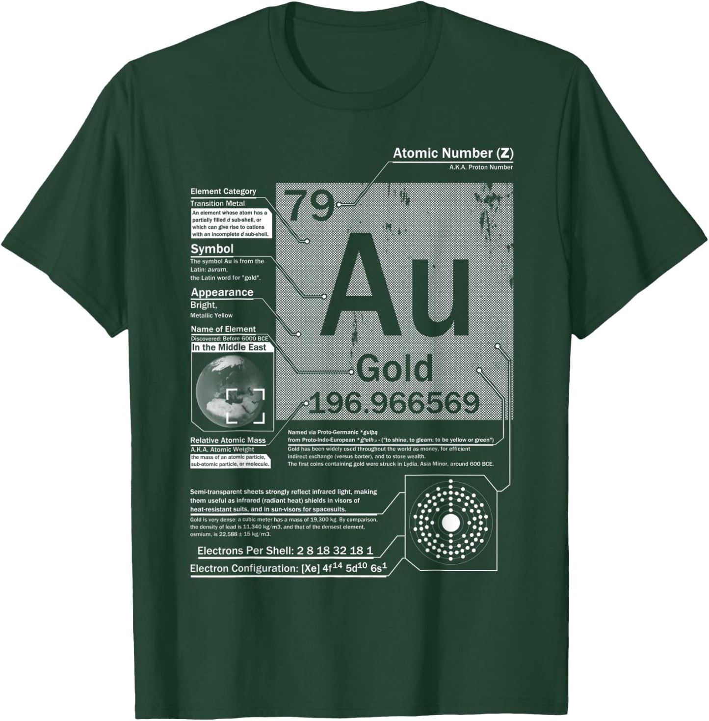Gold (Au) Element | Atomic Number 79 Science Chemistry T-Shirt - T-Shirt | Forest