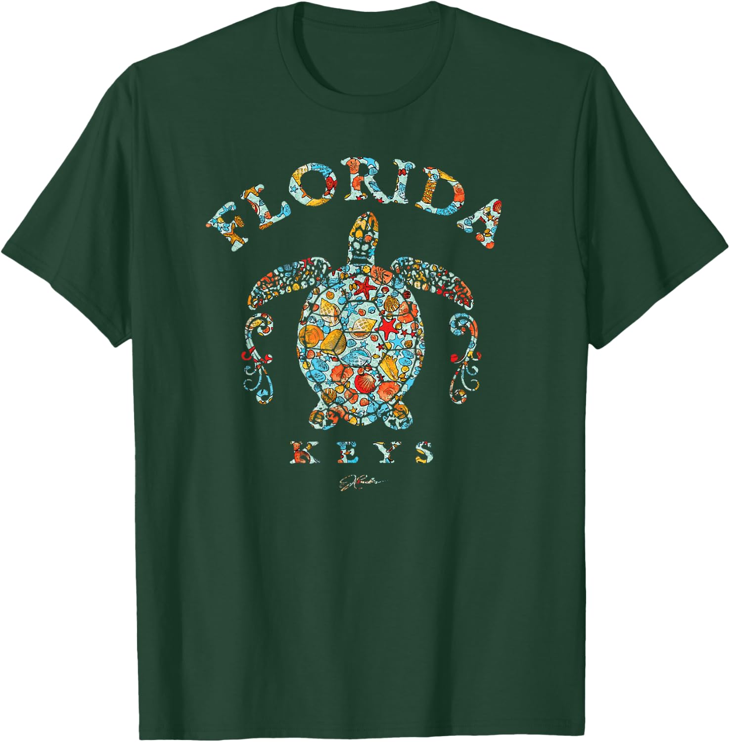 JCombs: Florida Keys, Sea Turtle with Seashells, Beach Women Kids T-Shirt - T-Shirt | Forest