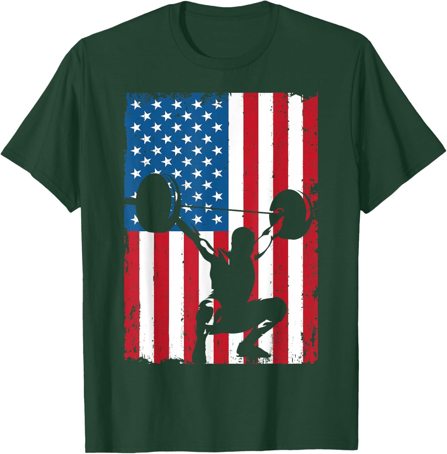 USA American Flag Weightlifting Vintage Sports T-Shirt - T-Shirt | Forest
