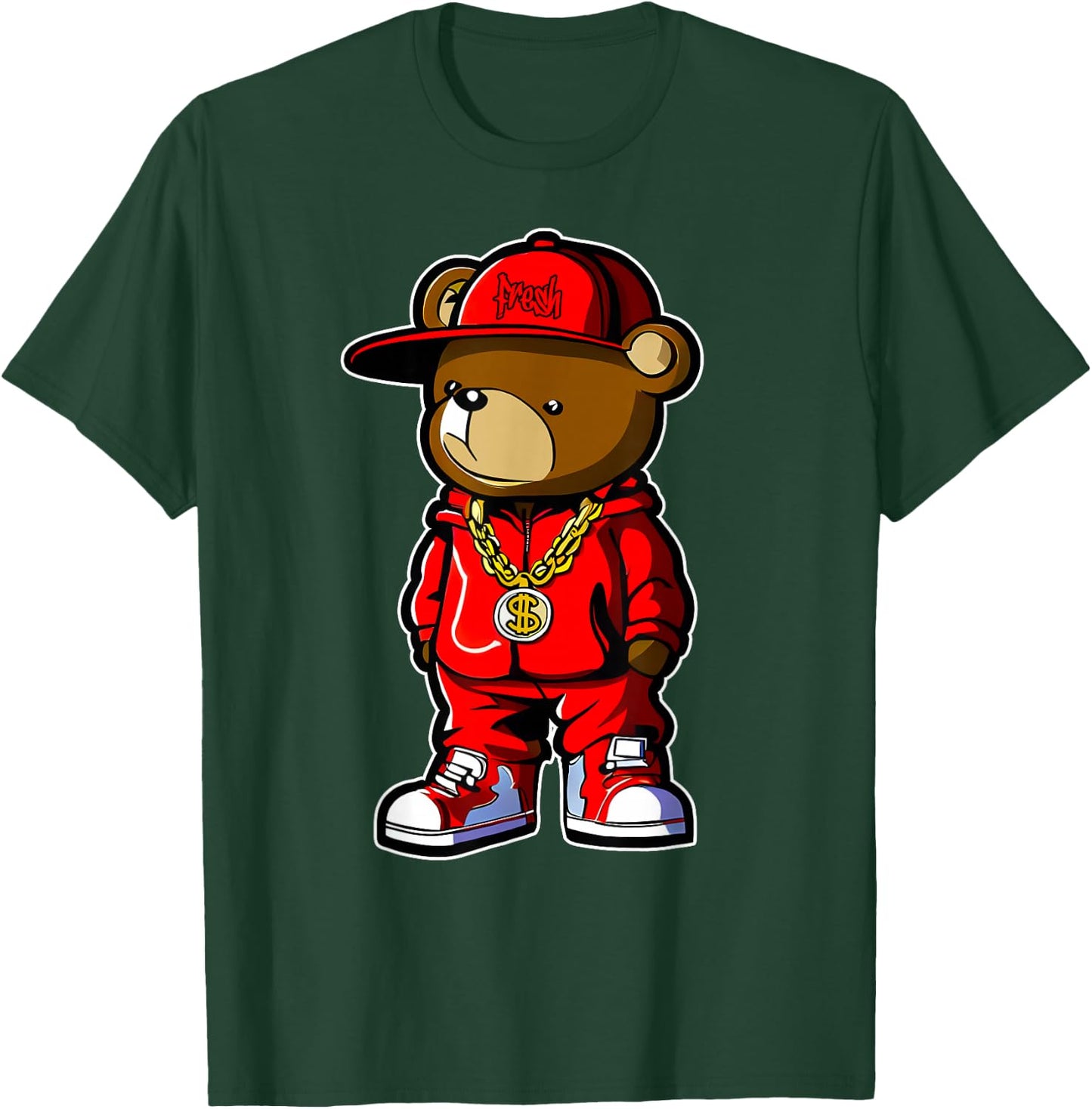 Cute Hip Hop Teddy Bear 90 Hip hop Clothing Graffiti T-Shirt - T-Shirt | Forest